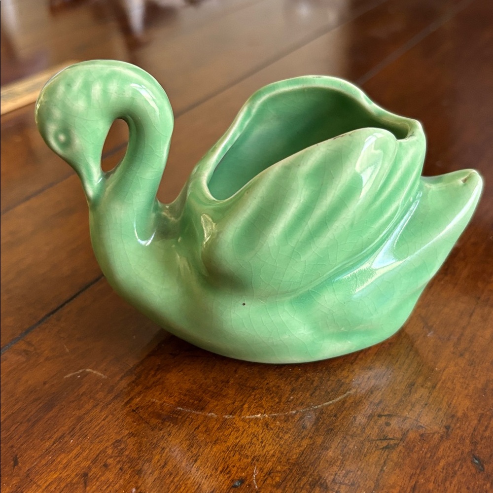 Vintage Green Ceramic Swan Planter